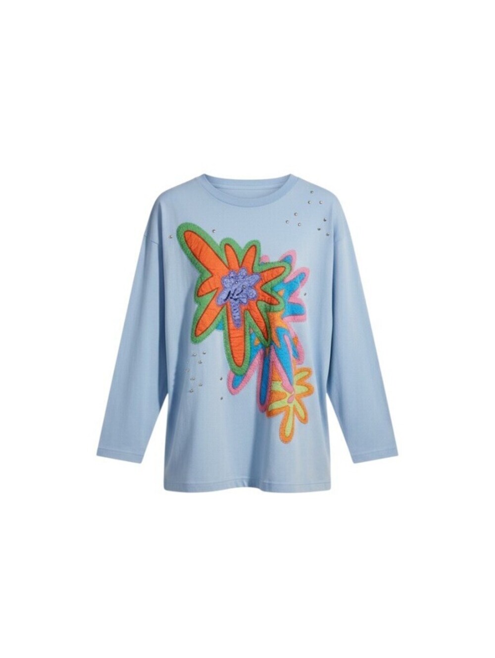 Carducci Vintage Blue Abstract Floral Embellished Top